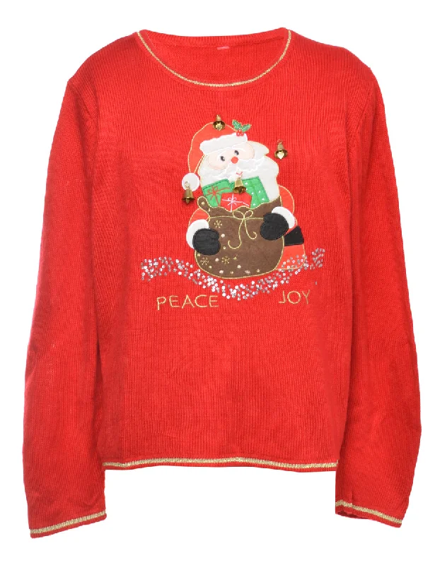 Act Fast Beyond Retro Reworked Christmas Jumper With Bells - XL