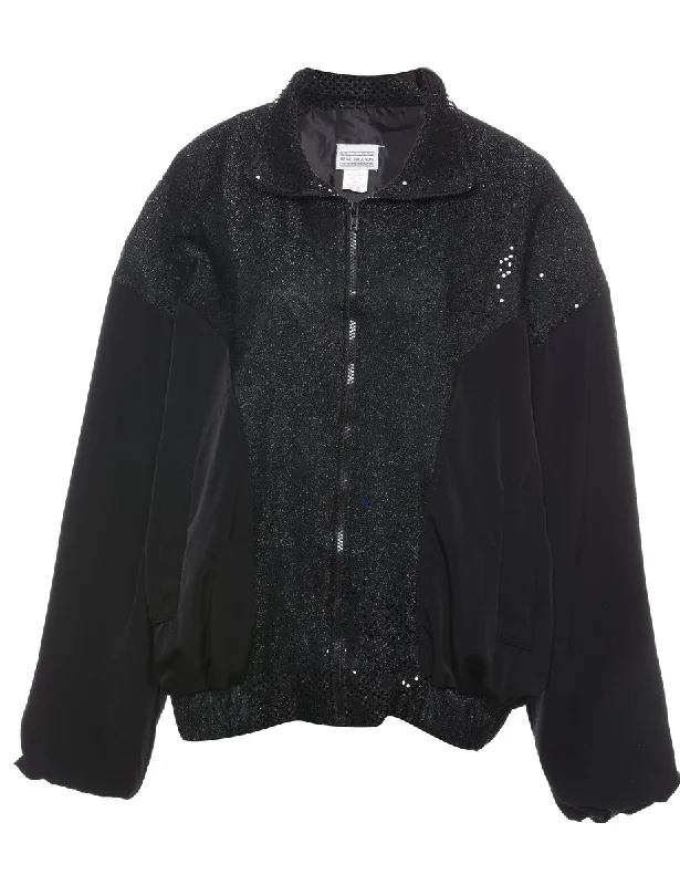 Black Sequined Zip-Front Evening Jacket - L