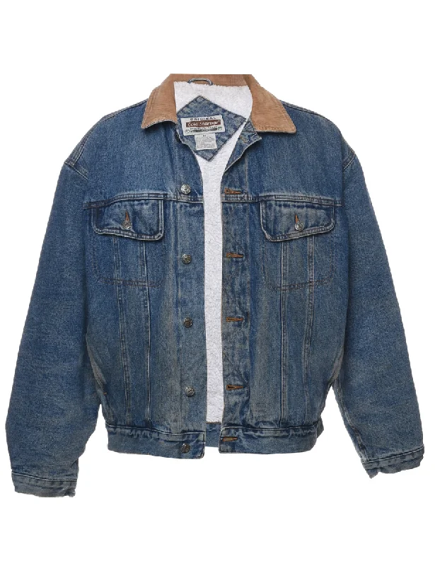 Button Front Shearling Denim Jacket - XL