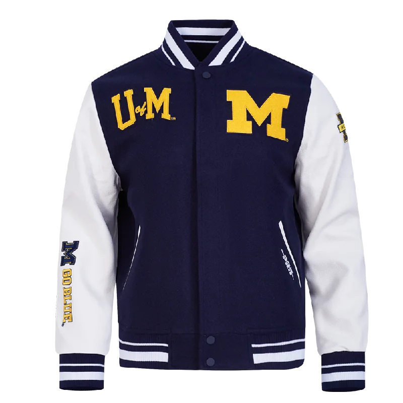 UNIVERSITY OF MICHIGAN CLASSIC MEN'S RIB WOOL VARSITY JACKET (MIDNIGHT NAVY/WHITE)