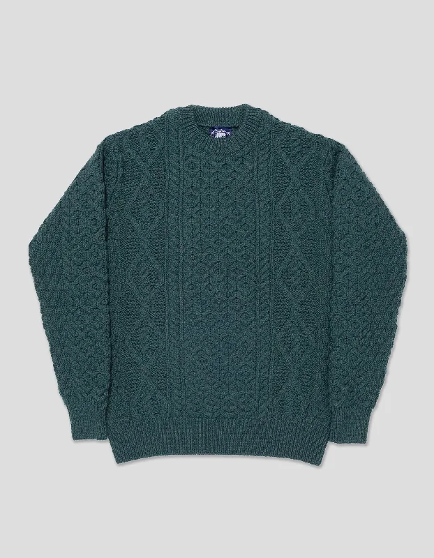 Today's Deal CREW NECK ARAN CABLE SWEATER - GREEN MARL