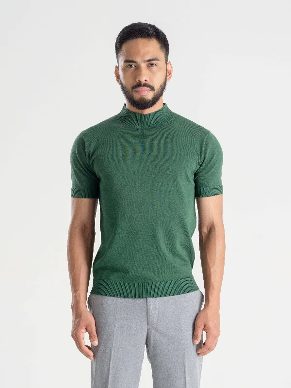 Weekend Bargains to Love Knit Tee Ribbed Collar - Emerald Green