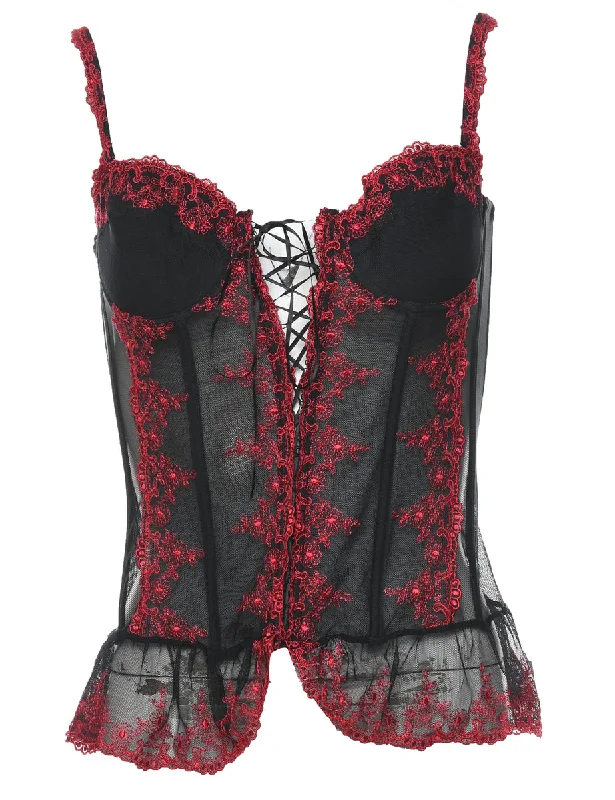Weekend Deal Black Decorative Lace Top - S