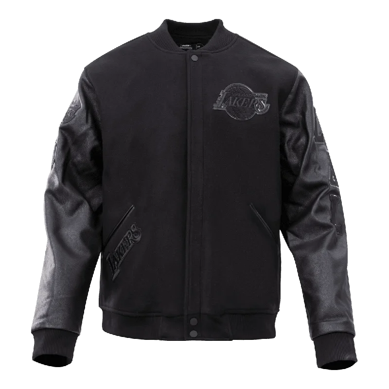 Inventory Reduction NBA LOS ANGELES LAKERS TRIPLE BLACK MEN'S VARSITY JACKET (BLACK) Inventory Reduction NBA LOS ANGELES LAKERS TRIPLE BLACK MEN'S VARSITY JACKET (BLACK)
