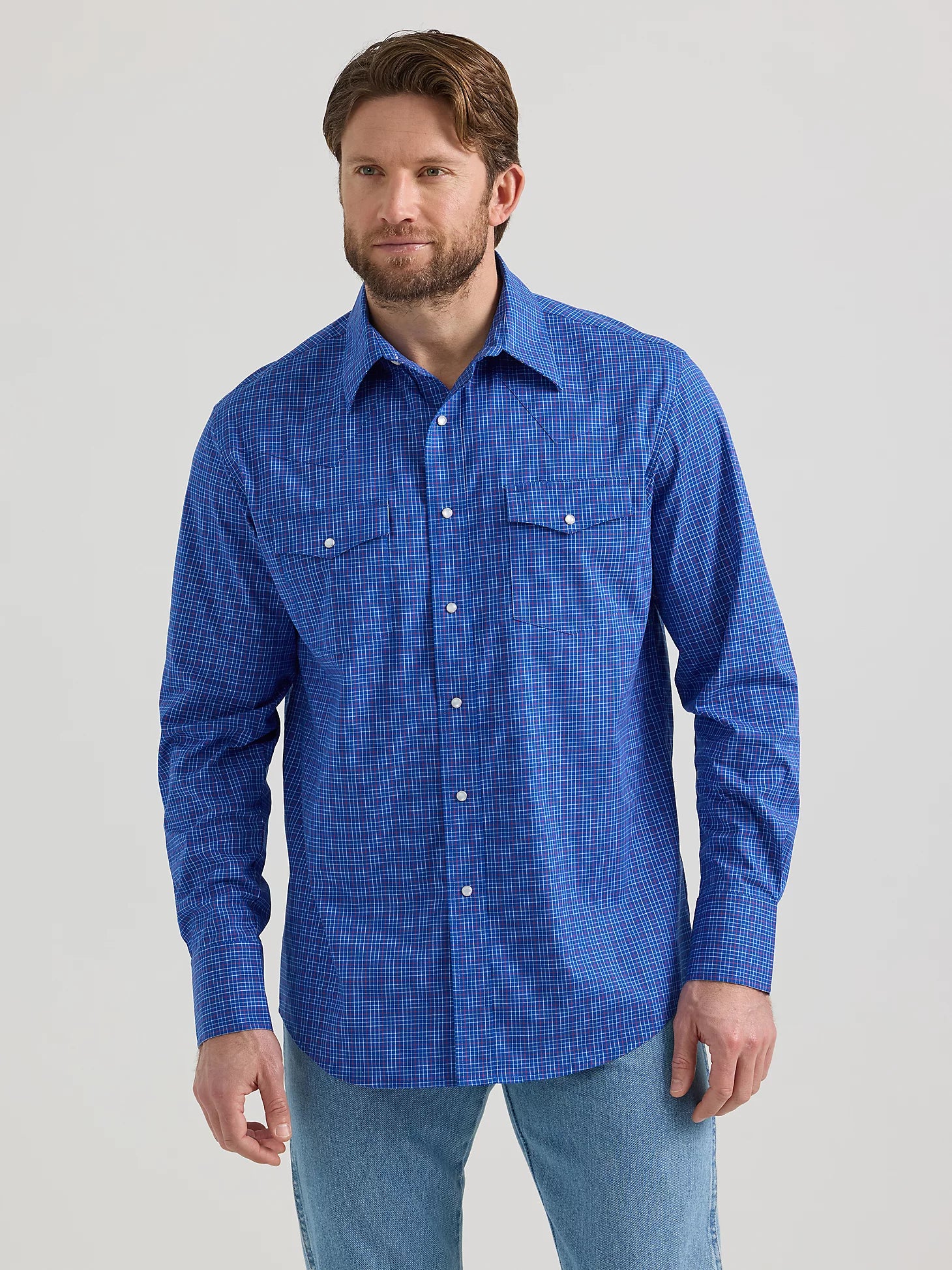 Flash Sale Wrangler Wrinkle Resist Lapis Long Sleeve Western Snap Plaid Shirt