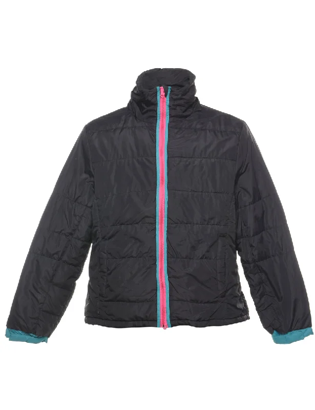 Price Rollback Black Contrast Zip Puffer Jacket - L