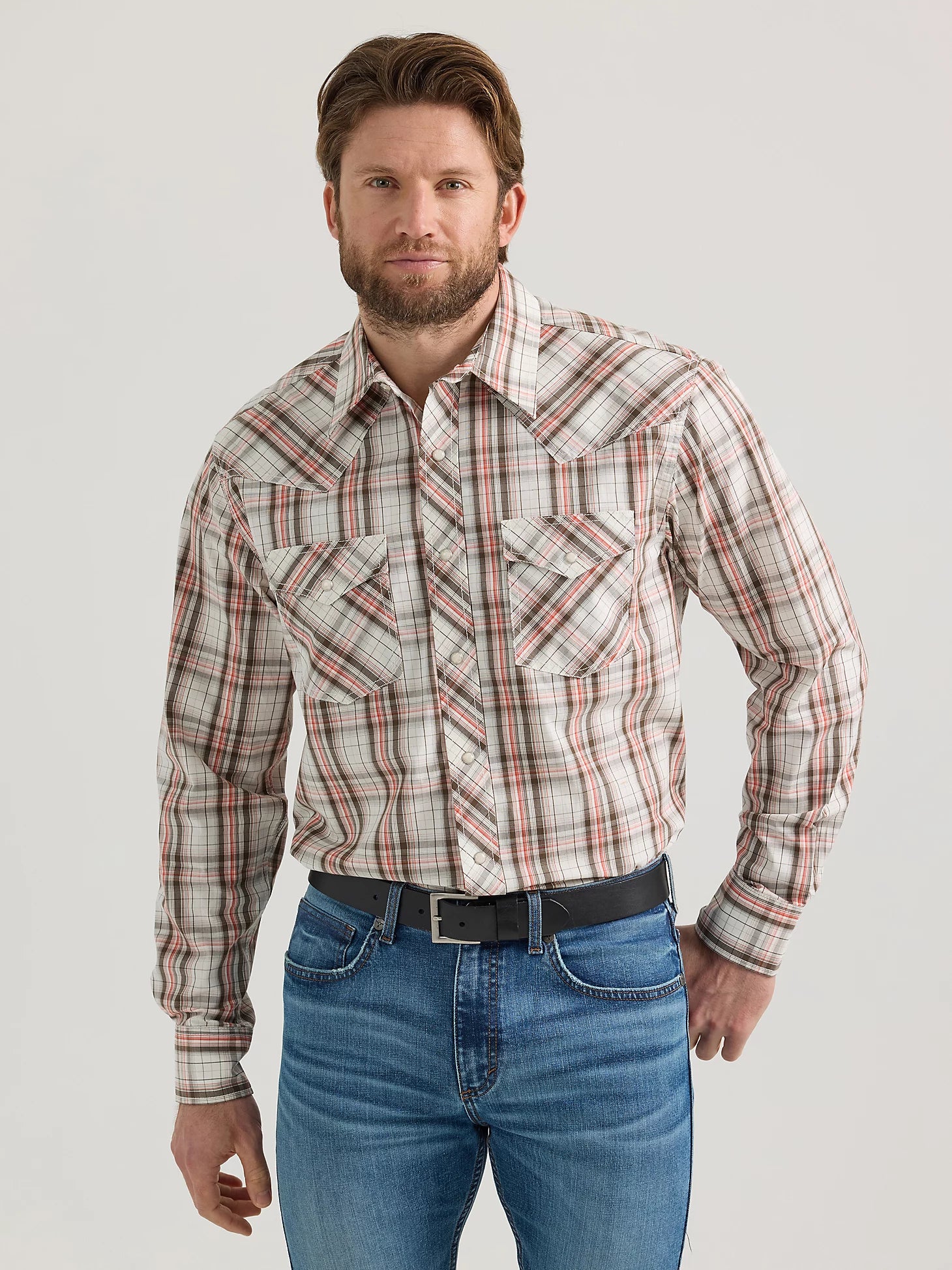 Weekend Deal Wrangler 20X  Competition Advanced Comfort Dusty Rose Long Sleeve Two Pocket Western Snap Shirt