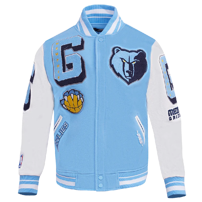 New Arrival NBA MEMPHIS GRIZZLIES MASHUP MEN'S RIB WOOL VARSITY JACKET (UNIVERSITY BLUE/WHITE)