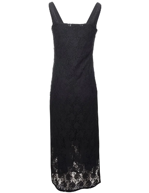 Clearance Event Black Floral Lace Evening Dress - S