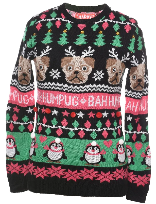 Exclusive Weekend Offers Inside Bah Hum Pug Design Christmas Jumper - S