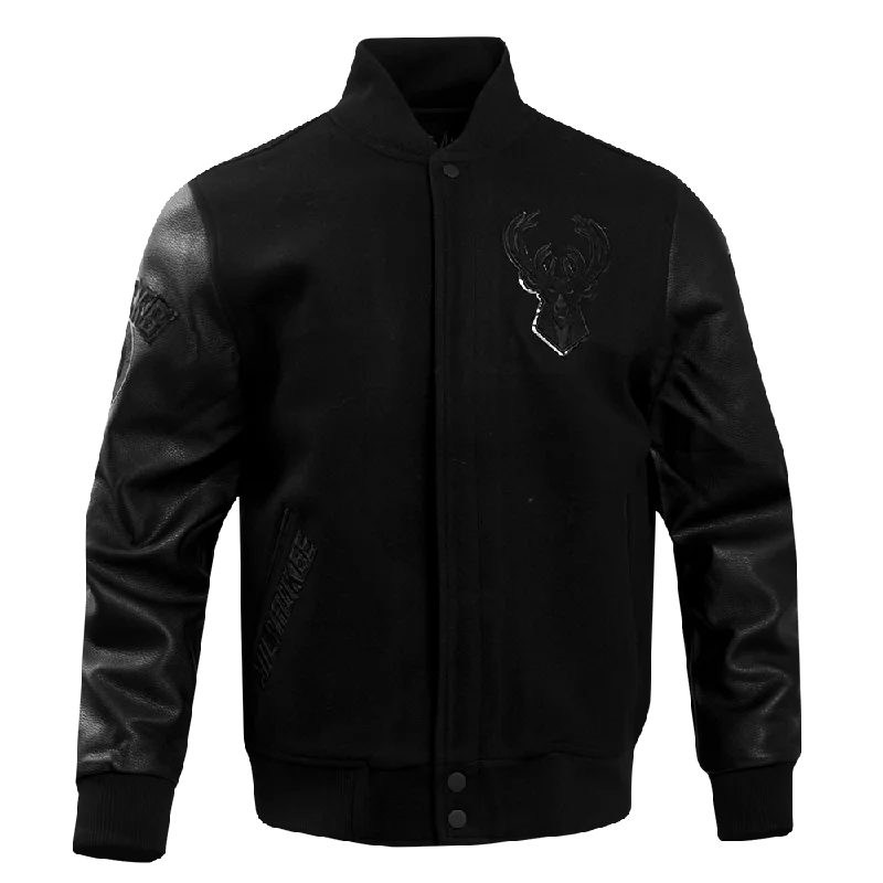 NBA MILWAUKEE BUCKS TRIPLE BLACK PRO MEN'S VARSITY JACKET (TRIPLE BLACK)