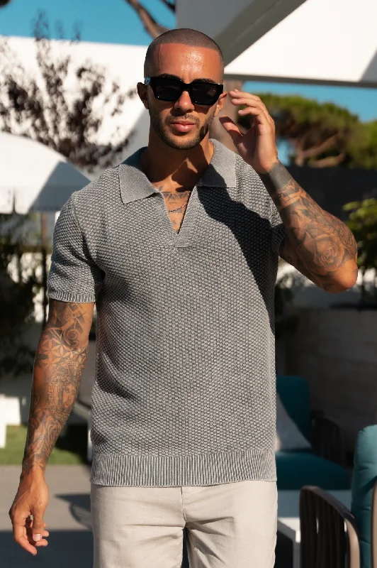 Closeout Capo ACID Wash Cuban Polo Shirt - Grey