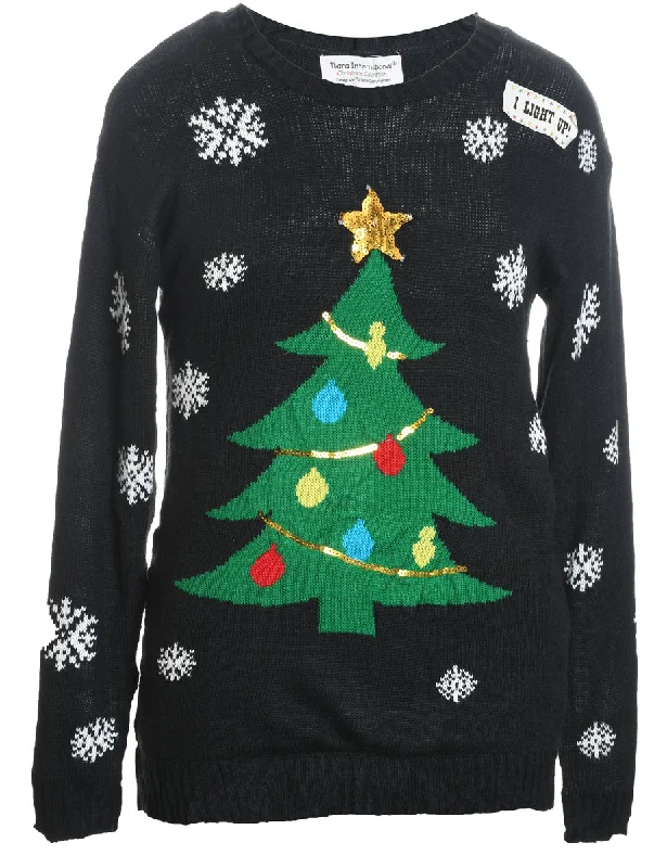 Discount Deals Black Knit Sequined Christmas Jumper - M