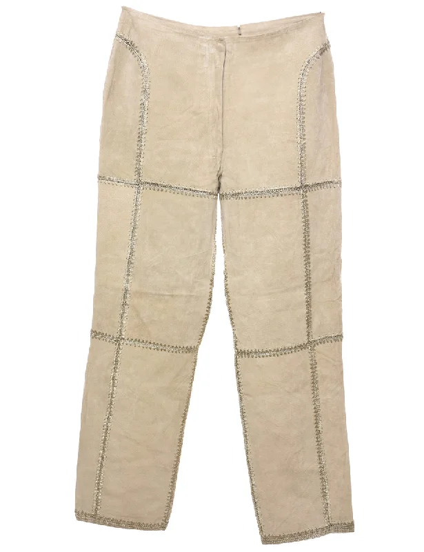 Savings Event Beige Suede Patchwork Trousers - W31 L30