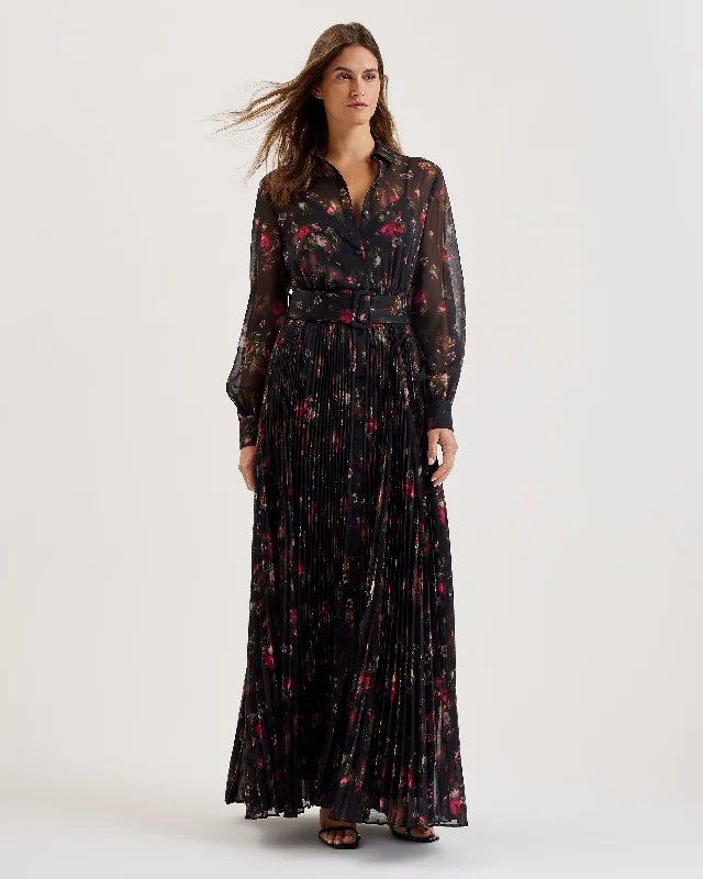 Ceiba Printed Maxi Shirt Dress Black