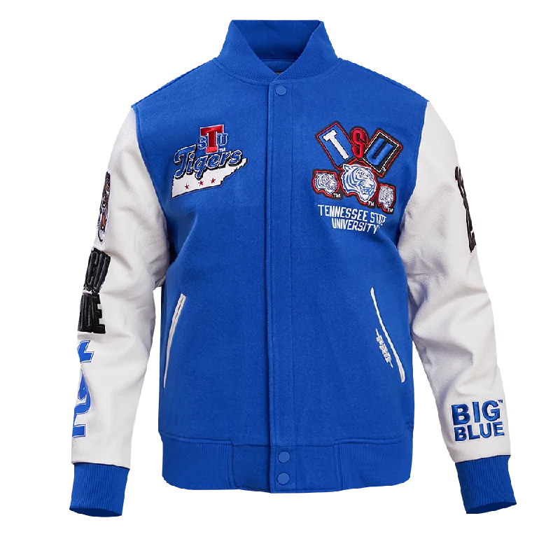 Half Price TENNESSEE STATE UNIVERSITY HOMECOMING MEN'S WOOL VARSITY JACKET (ROYAL BLUE/WHITE) Half Price TENNESSEE STATE UNIVERSITY HOMECOMING MEN'S WOOL VARSITY JACKET (ROYAL BLUE/WHITE)
