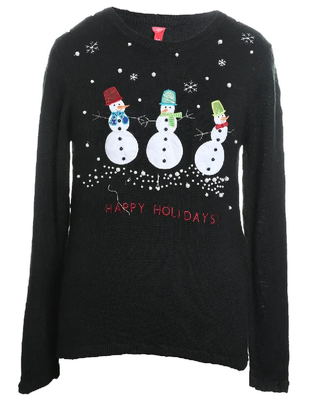 Black Snowman Christmas Jumper - S