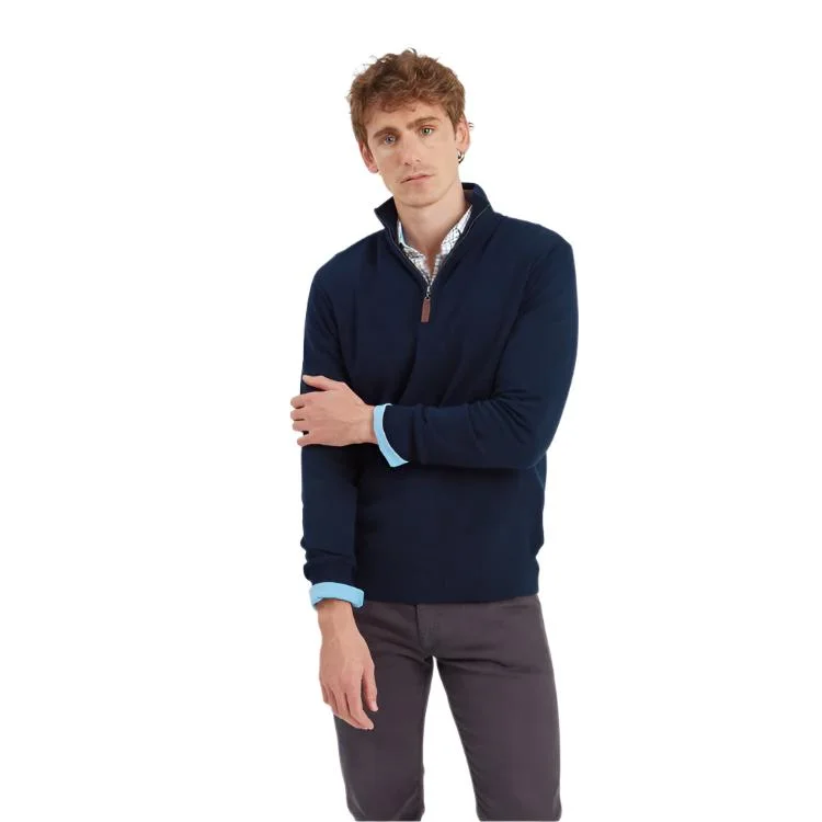 Hurry In Schoffel Calton Cotton Cashmere 1/4 Zip Jumper - Navy
