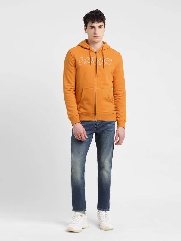 Today Only Men's Solid Orange Hooded Sweatshirt