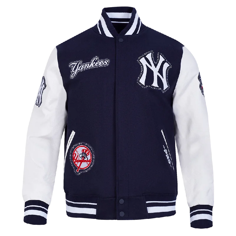 MLB NEW YORK YANKEES DIY PICK STITCH MEN'S RIB WOOL VARSITY JACKET (MEN'SIDNIGHT NAVY/WHITE)