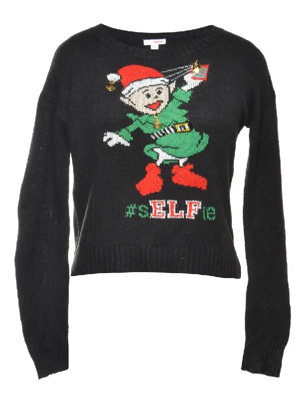 Weekend Bargains Just for You Beyond Retro Reworked Christmas Jumper With Bells - M