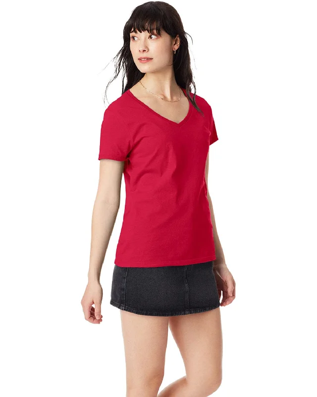 Super Sale Hanes Ladies Ringspun Cotton Nano V-Neck T-Shirt | Deep Red