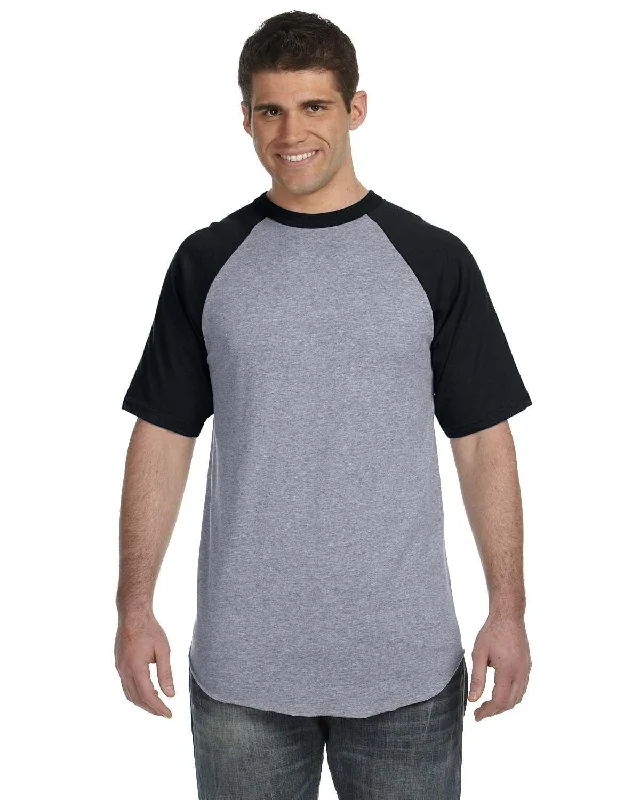 Overstock Augusta 50/50 Short Sleeve Raglan T-Shirt | Ath Hthr/ Black