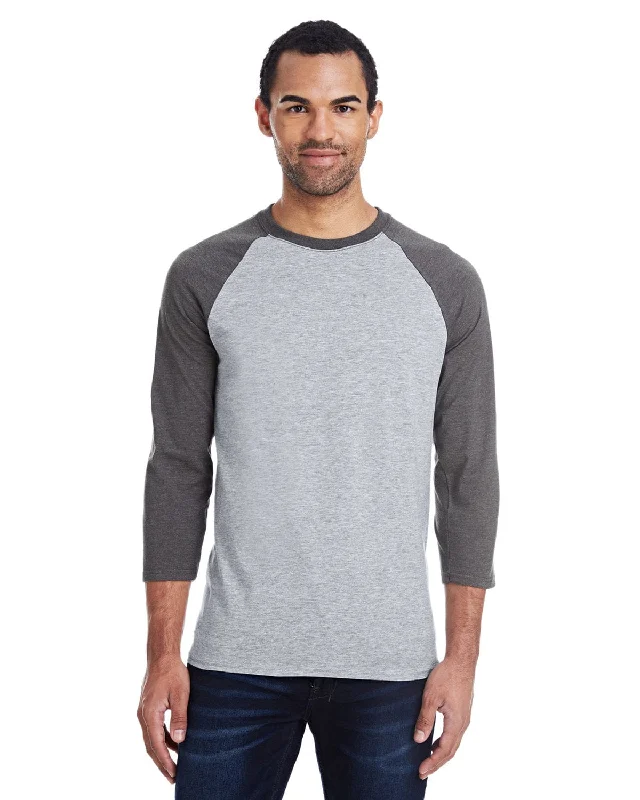 Hanes Mens X-Temp Baseball T-Shirt | Lt Stl/ Char Hth