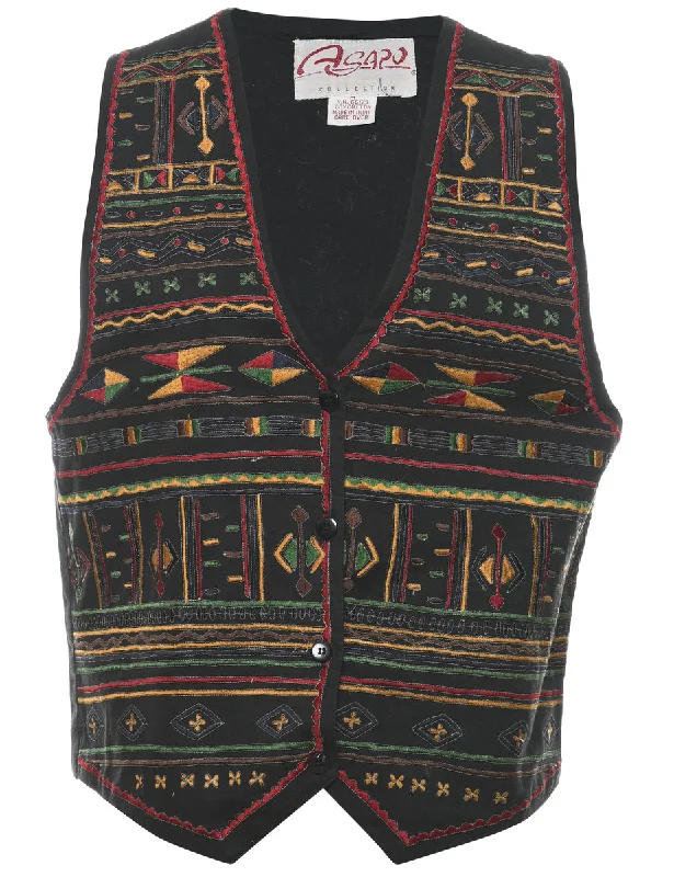 Low Prices Black Embroidered Waistcoat - M