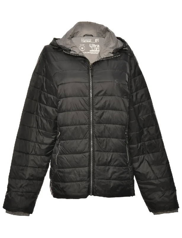 Online Only Black Classic Zip-Front Puffer Jacket - M