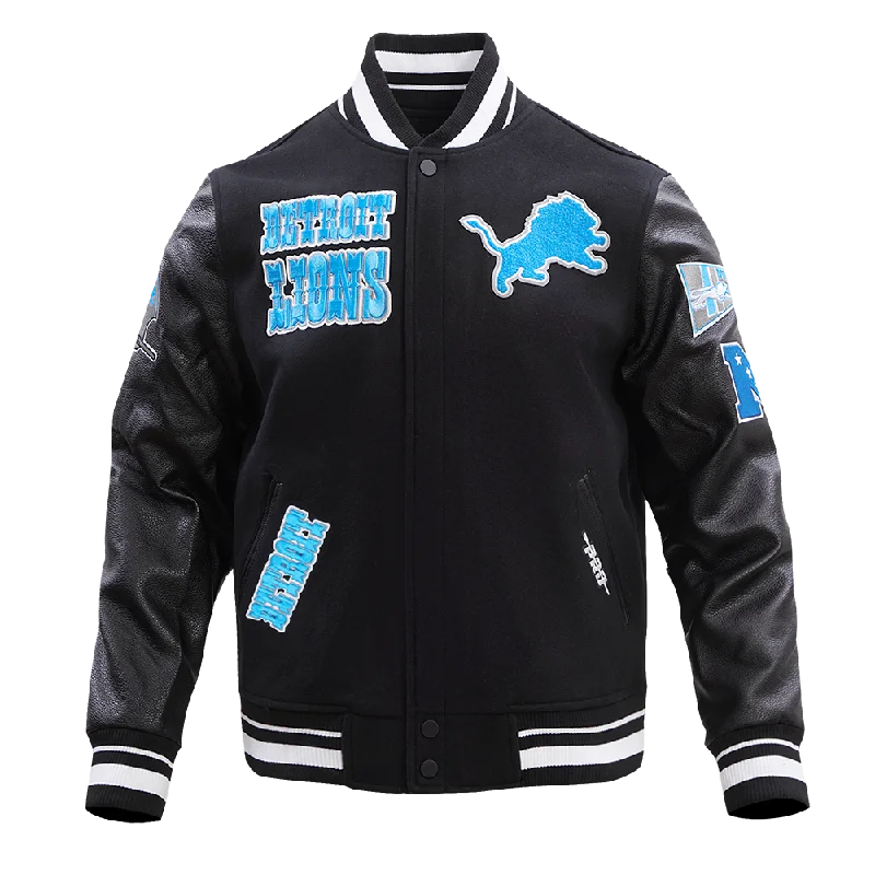 Huge Discounts NFL DETROIT LIONS RETRO CLASSIC MEN'S RIB WOOL VARSITY JACKET (BLACK) Huge Discounts NFL DETROIT LIONS RETRO CLASSIC MEN'S RIB WOOL VARSITY JACKET (BLACK)