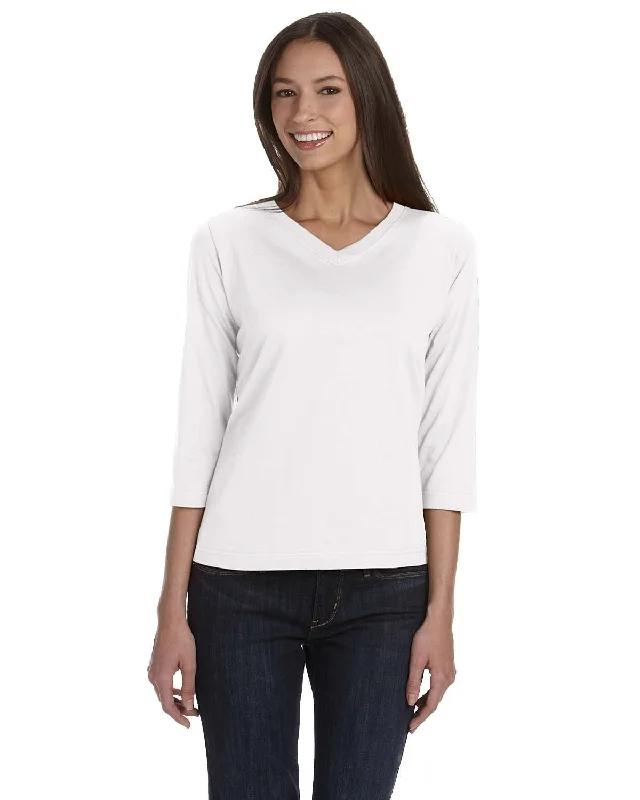 Sale Event LAT Ladies 3/4 Sleeve V-Neck Tee | White