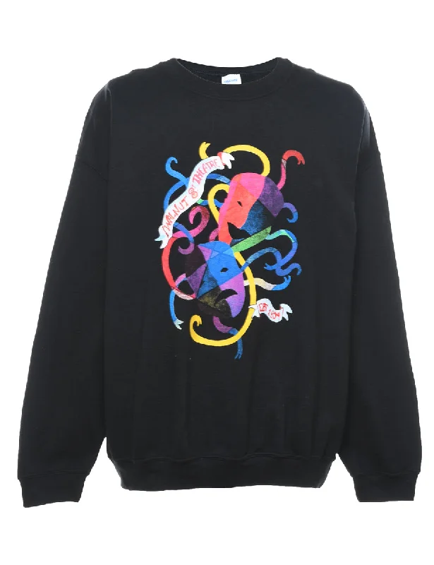 Weekend Deal Black & Multi-Colour Theatre Design Sweatshirt - XL