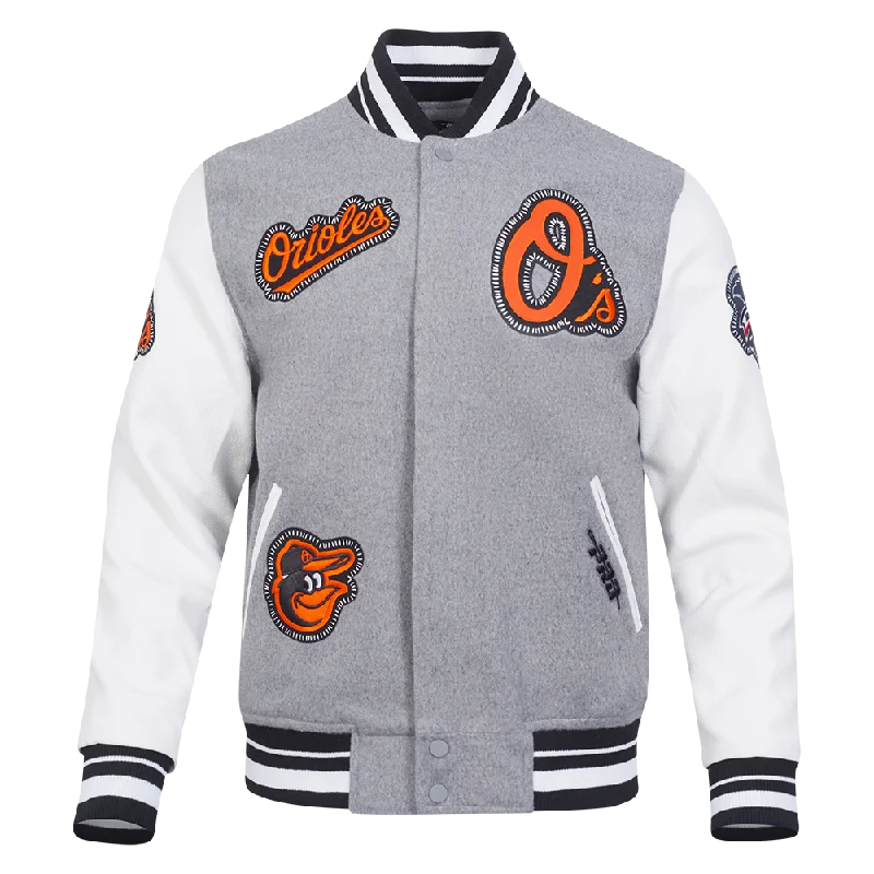 MLB BALTIMORE ORIOLES DIY PICK STITCH MEN'S RIB WOOL VARSITY JACKET (HEATHER GREY/WHITE/BLACK)