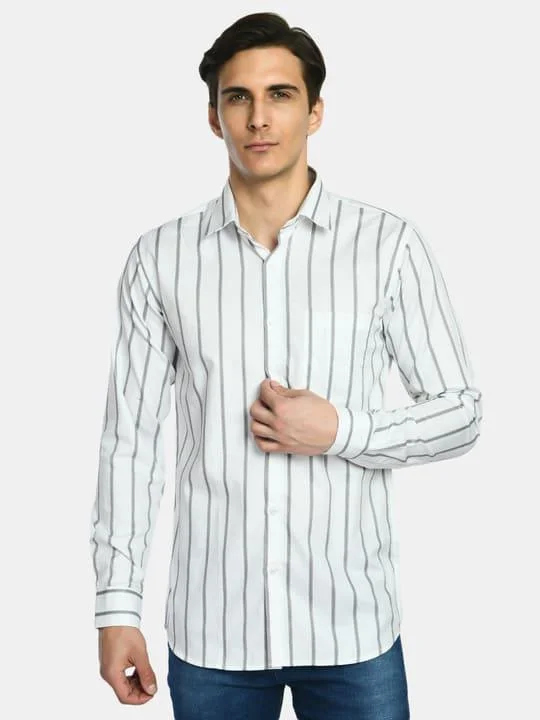 Price Drop Men's White Stripes Cotton Spread Collar Shirt