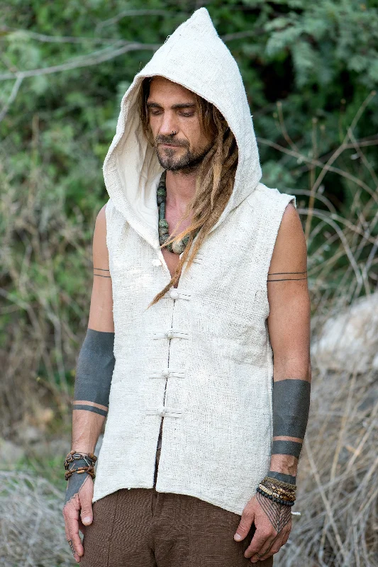 Super Deal Tibetan Vest with Hoodie ⋗⋙ Handwoven Khadi Cotton