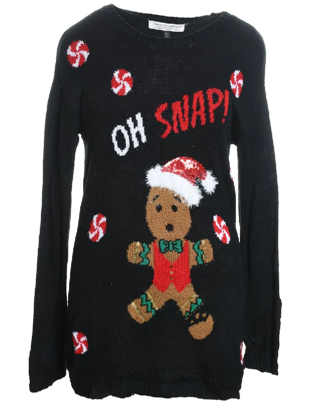 Weekend Deals That Impress Black Christmas Jumper - L